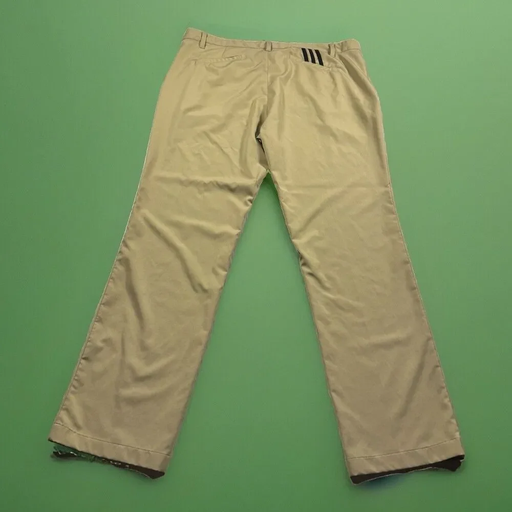 Adidas Golf Pants Men’s 38x32 Tan Performance Tech Lightweight Stripe Logo